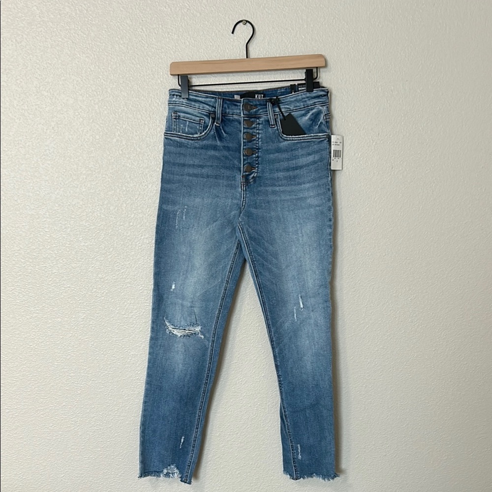 High-Waisted Distressed Blue Jeans